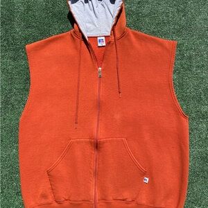 VTG 90’s Russell Athletic Burnt Orange Full Zip Sleeveless Hoodie Men’s Size 2XL